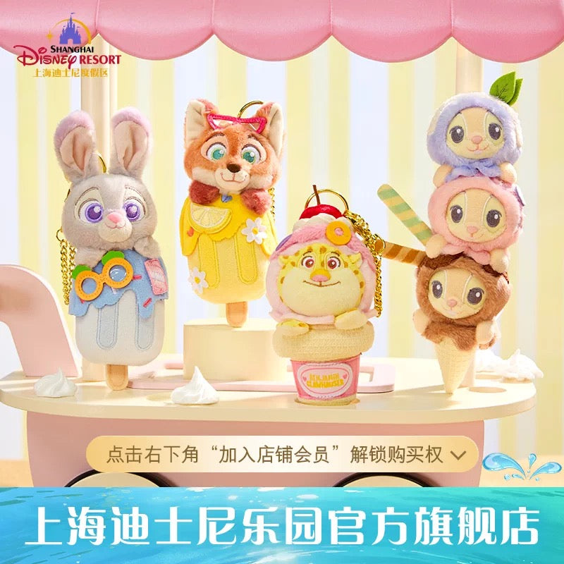 上海ディズニー イースター　ズートピア　ニック&ジュディぬいぐるみキーチェーン ズートピア 夏日 アイスクリーム ニック ジュディ クロウハウザー